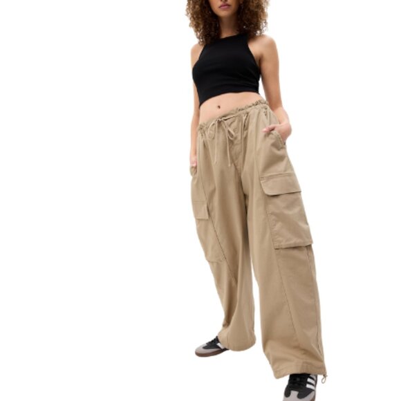 GAP Womens S/M Cotton Cargo Parachute Pants Oak Tan - Picture 1 of 13